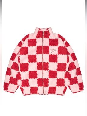 Watson Studios Women’s Checkerboard Pink Sherpa Puffer Zip Jacket